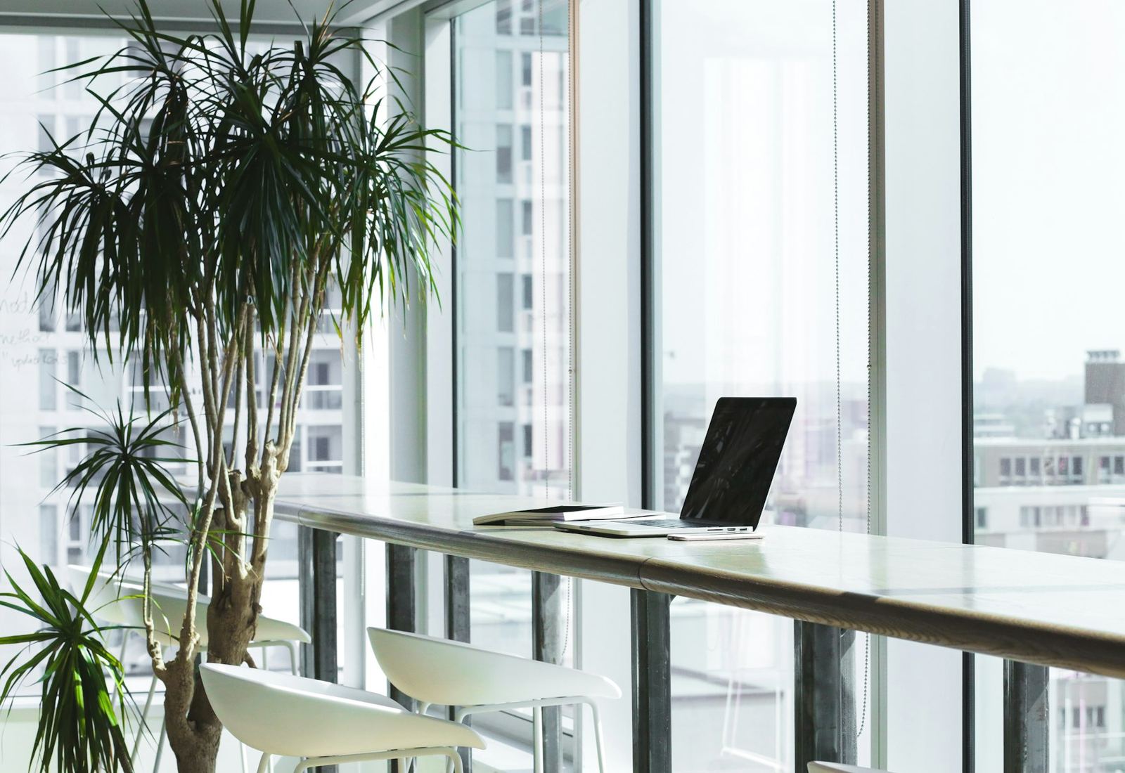 A bright desk with a computer